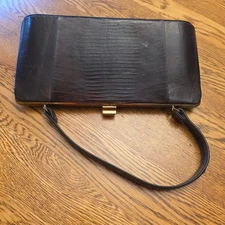 Vintage Lizard Alligator Embossed Clutch Handbag Evening Bag Gold Clasp Damage