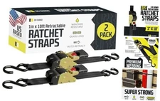 DC Cargo Mall Auto Retractable Ratchet Straps (2-Pack) 1” x 10ft, Heavy Duty, 
