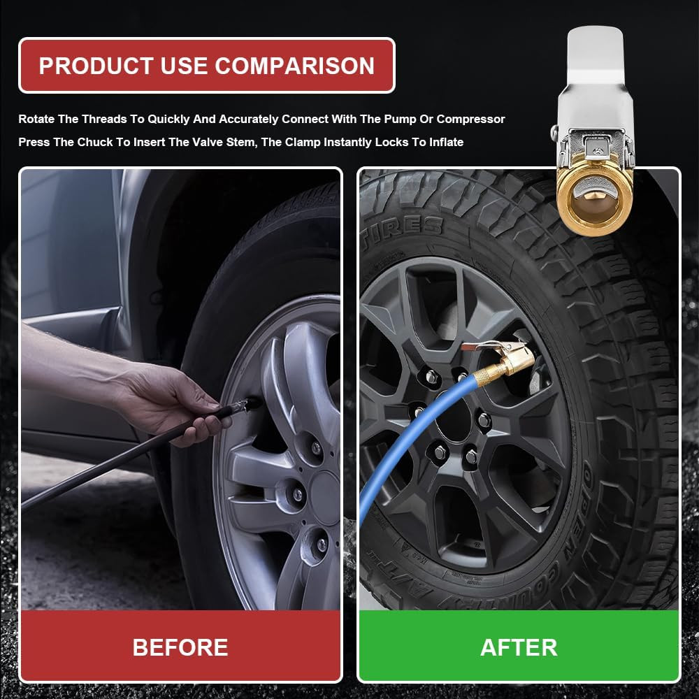 2Packs Brass Tire Air Chuck, Locking Quick Connect Inflator Hose Adapter, No Lea