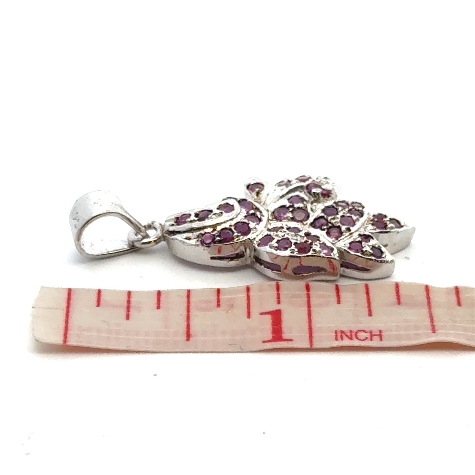 Estate 925 Sterling Silver Ruby Cluster Floral Le… - image 10