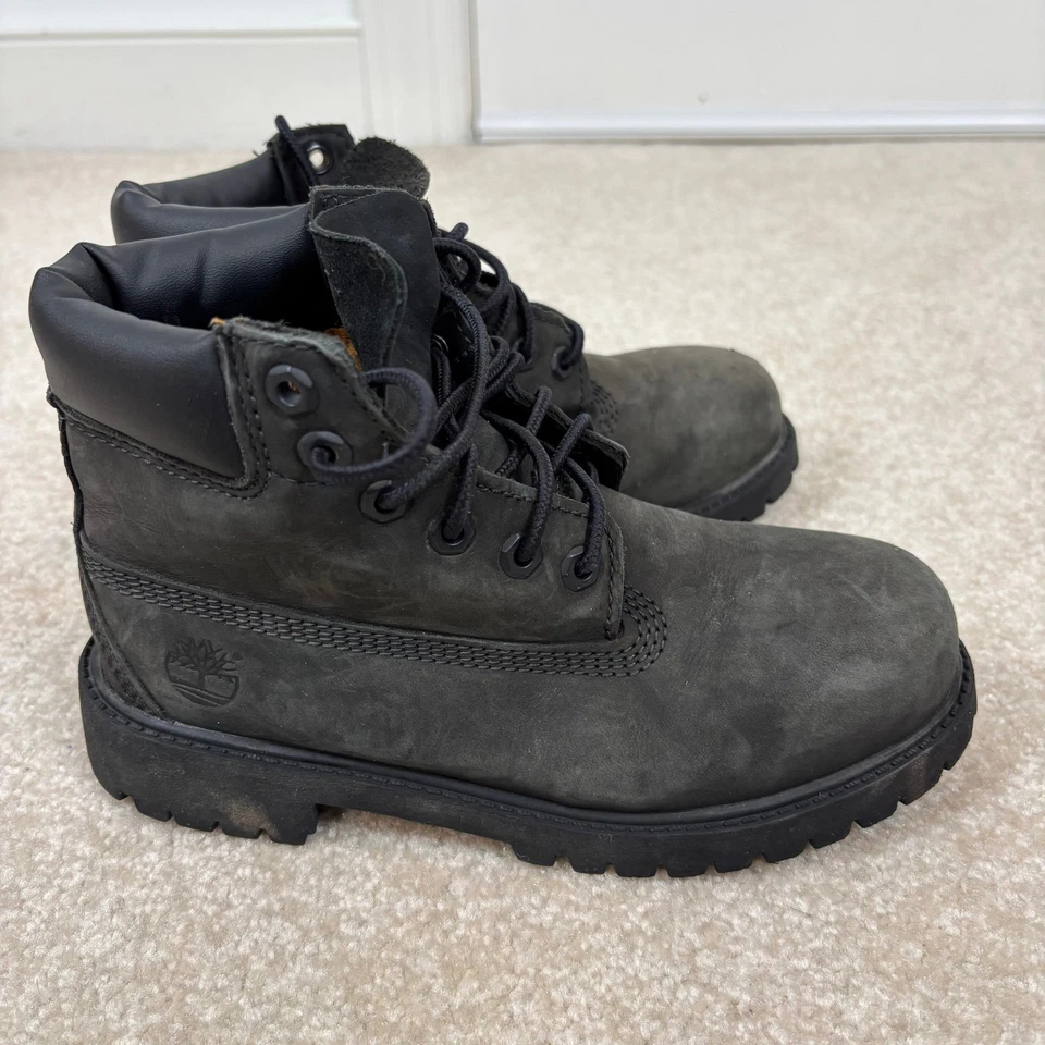 Timberland Premium Youth Boots Black 12707 Lace Up Waterproof Leather Size 1.5 - Image 2 of 4