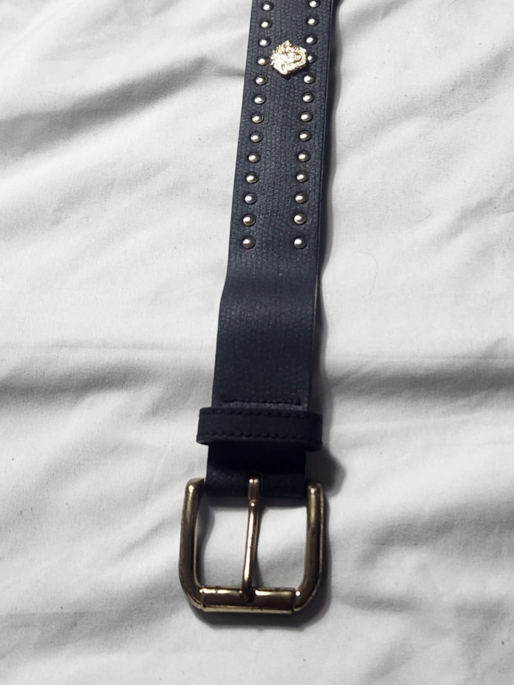 CINTURÓN 56 de Colección Gianni Versace Tachonado Cuero Negro Dorado Medusa Para Hombre Usado Foto 2 de 4