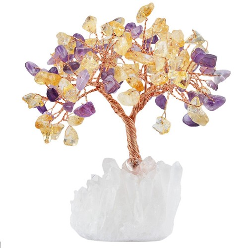 Amethyst Citrine Crystal Tree with Quartz Cluster Base Bonsai Money Tree - Picture 3 of 6