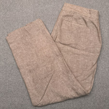 Talbots Southampton Pants Women  s 14 Beige 100 Linen Straight High Rise Coastal