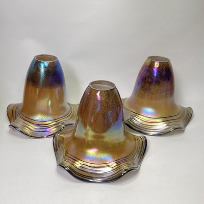 3 Art Glass Iridescent Light Pendant Shade Signed Todd Phillips Quoizel Handmade