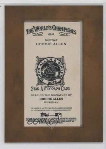 2023 Topps & Ginter Mini Non-Baseball Framed Hoodie Allen Rookie Auto RC 1ln4 - Afbeelding 2 van 3