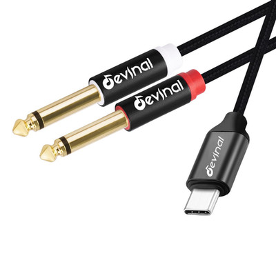 USB C to 1/4'' Inch Audio Cable, Type C to Dual 6.35Mm TRS Stereo Aux Cord Y Spli