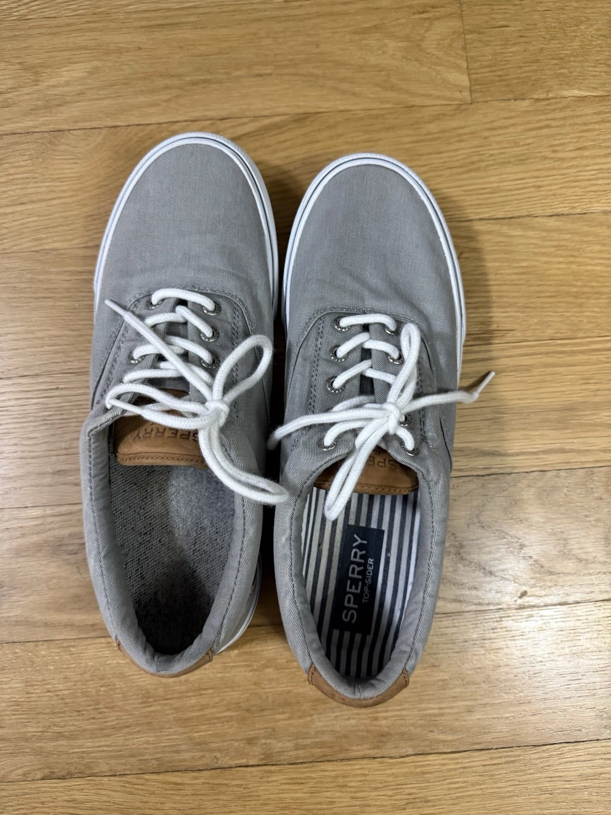 Sperry Top-Sider Men's Boat Shoes Solid Grey Canvas, Lace Up,Fabric Size 11