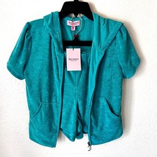 NEW Juicy Couture Velour Tracksuit Set Rhinestone Hoodies Jacket and Shorts Med