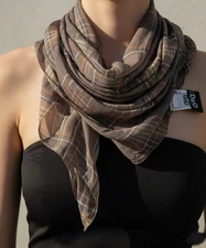 Dolce & Gabbana D&G Brown Silk Checked Scarf Womens Made in Italy