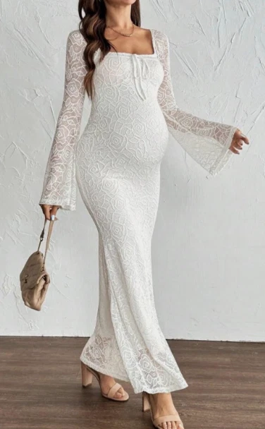 chinese dress ladies Kasiria Lace Dress,Women Maternity Sexy Deep V-Neck Long Sleeve Lace See  Through Maxi Dress For Wedding Plus Size (White) at Amazon Women's Clothing  store main image 0