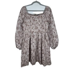 Shein Womans Sz M floral jaquard square neck balloon sleeve fit & flare dress