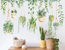 Green Plants Leaves Wall Decals Hanging Flower Vine Wall Stickers Large
