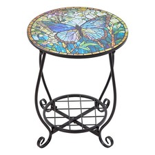 Outdoor Side Table Round Small Mosaic Patio Accent End Plant Coffee Tea Table