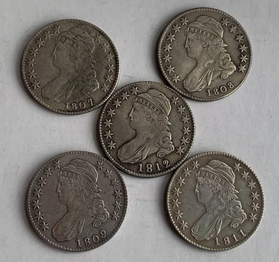 1807-1811 Statue Liberty Capped Bust Half Dollar Choice Fine Early Silver 50c - Bild 1 von 2