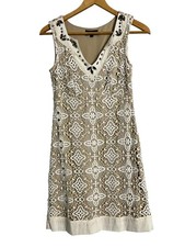 Hale Bob Crochet Lace Shift Tank Dress Womens XS White Rhinestone Boho Preppy