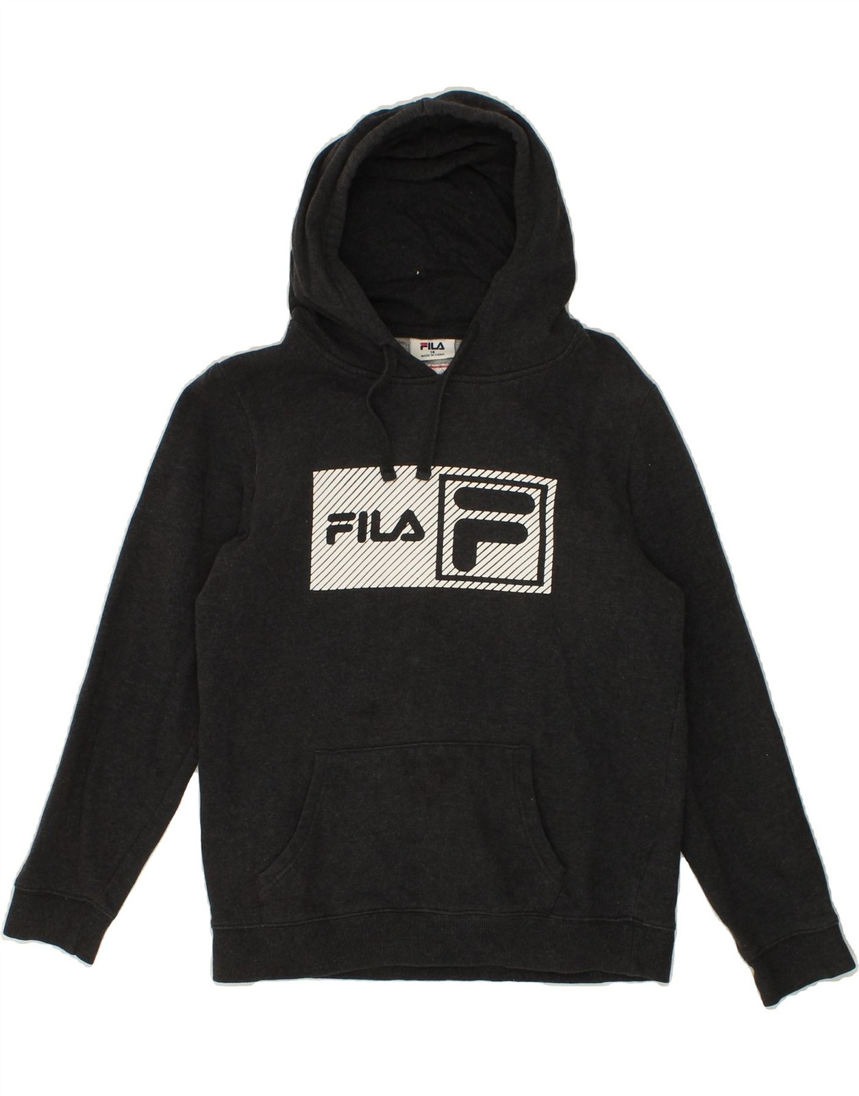 FILA maglione donna grafico con cappuccio UK 14 grigio medio cotone AE08