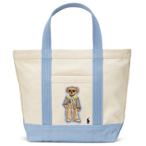 Polo Ralph Lauren Polo Bear Canvas Tote Bag Off-White Blue Used