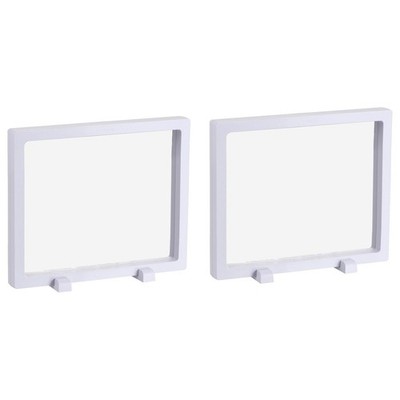 Floating Thin Film Display Box with Base 18cm x 18cm x 2cm White Pack of 2