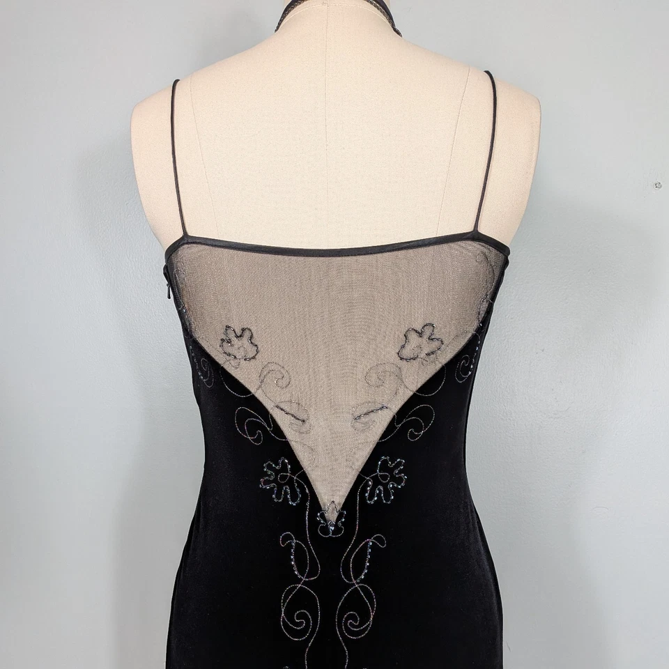 Vintage Dave Johnny Prom Dress Maxi Gown 8 Black Velvet Y2K 90S Goth Velvet Glam - Image 3 of 4