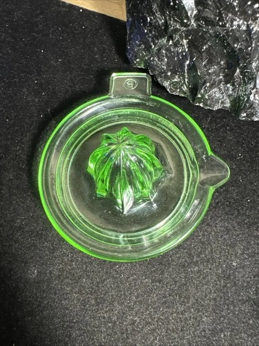 Vintage Uranium Glass Reamer Juicer Green Vaseline Depression Citrus Block Optic