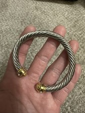 Cable Silver & Gold plated & simulated stones Cuff Bracelet