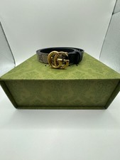 Authentic Gucci GG Marmont Thin Belt GG Supreme Monogram Canvas Black Leather 11