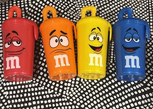 M M's M&M Tumbler Straw Twist Top Yellow Red Orange Blue - Picture 2 of 9
