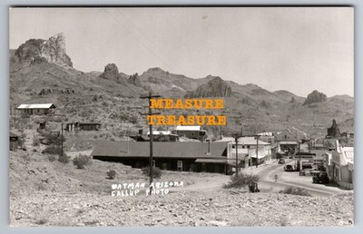 C.1950 RPPC OATMAN, AZ ROUTE 66 HOTELS GAS STATION SERVICE GALLUP Postcard Q10