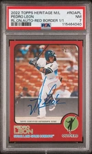 2022 Topps Heritage Minor League Pedro Leon Red Border Real One Auto 1/1 PSA 7