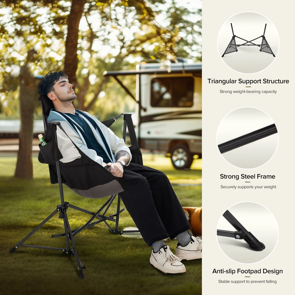 Silla Hamaca Columpio Portátil Plegable Exterior Camping Columpio Sillas con Bolsa de Transporte Foto 4 de 4