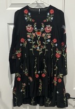 Zara Black Embroidered Dress Size XS