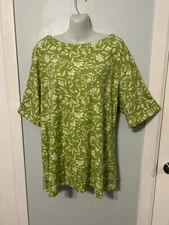 NWT Style&co Gram Green Floral Multi Top with Elbow Cuff Sleeve    Plus Size 4X