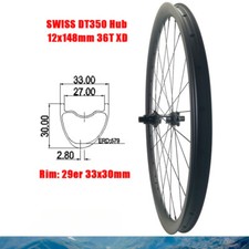 29er MTB AM Rear Wheelset Carbon Rim 28 Holes Tubeless 33mm Wide 30mm Deep