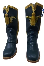 WW2 Civil War Hessian Gold Lace Embroidery Boot Handcrafted Military Riding boot