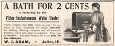 Victor Instantaneous Water Heater Bath For 2 Cents Joliet IL 1899 Print Ad