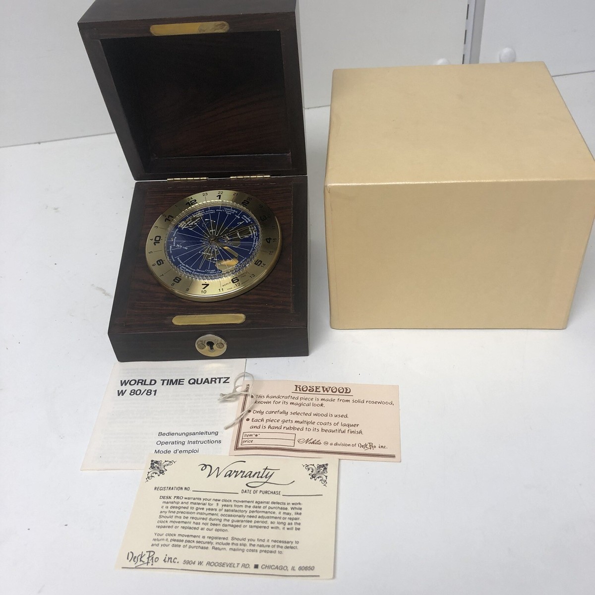 その他 Due'le quartz Memorial Box 2000-2002 Vintage World Time Nobilis Quartz Clock In Rosewood Box W80
