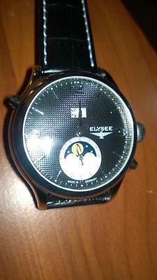 New Mens Elysee 76002 AUTOMATIC Black Leather Strap Watch