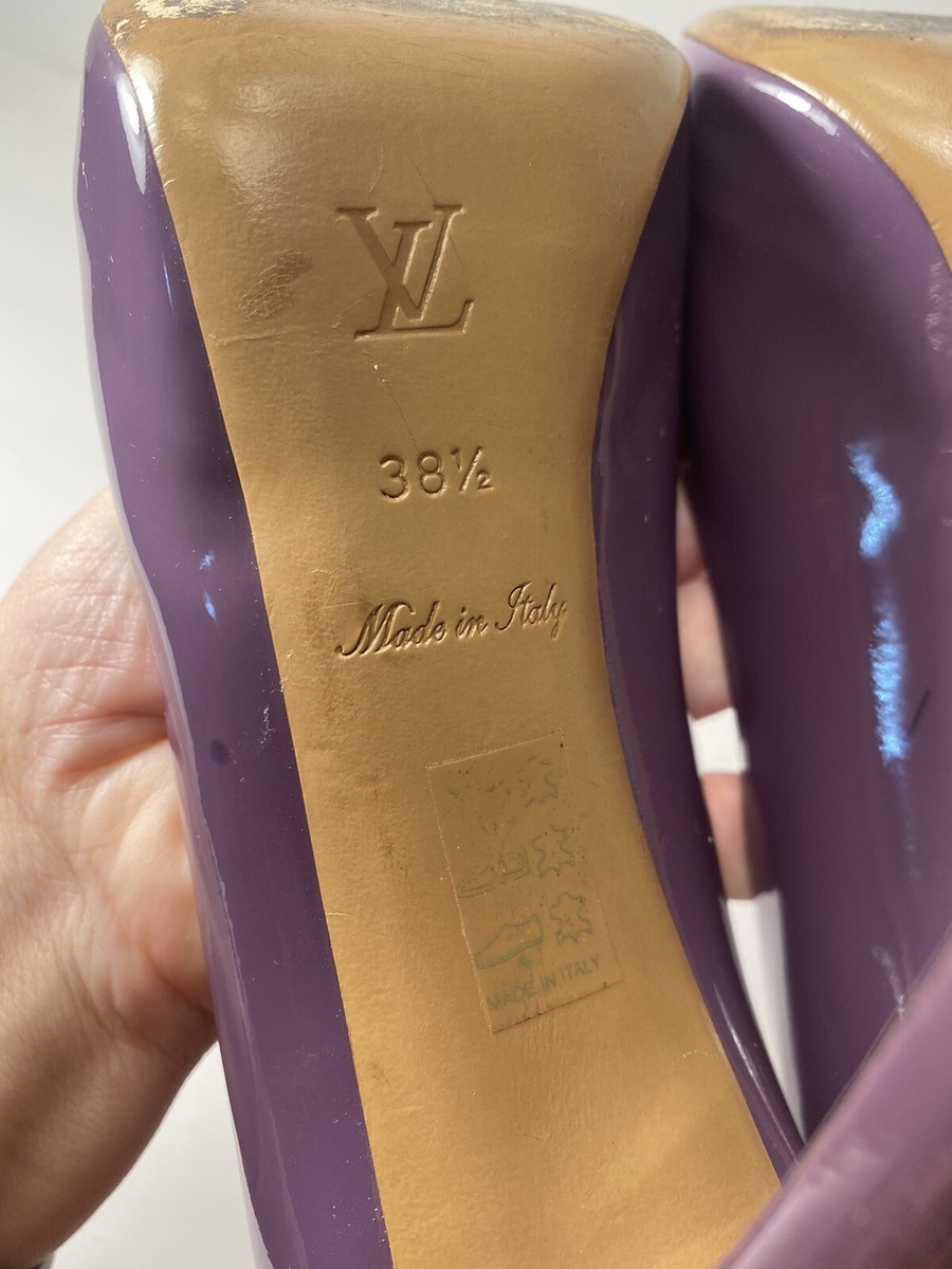 Louis Vuitton 紫 オープントゥ パンプス36 Louis Vuitton Open Toe Pumps Heels Lock Patent Leather