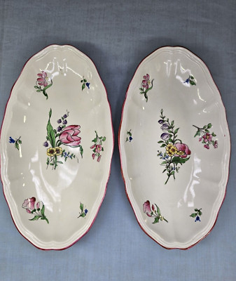 Celery Serving Rose Dish Luneville France Platters Floral Antique OLD STRASBOURG