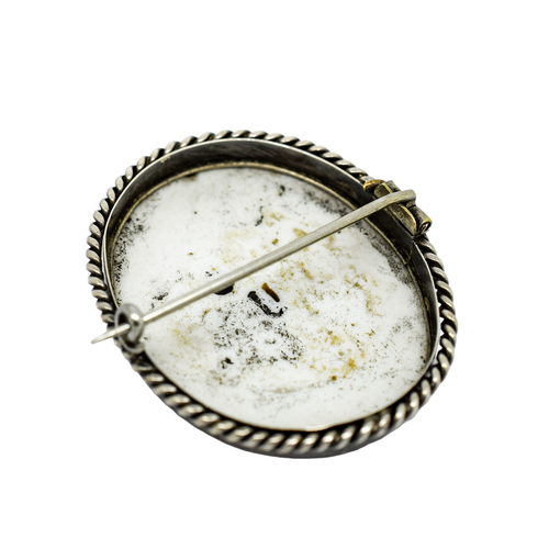 Victorian hand-painted porcelain portrait boy brooch, twisted rope silver frame - Picture 8 of 11