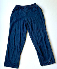 Y2K Nike Mens Lined Track Pants Navy Blue Sz L Swoosh Windbreaker Stripe