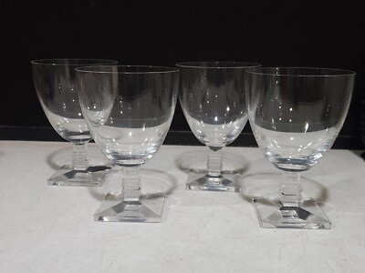 SET OF 4- Lalique Crystal ARGOS Square Base Water Goblet 5'' T x  3 1/2'' W