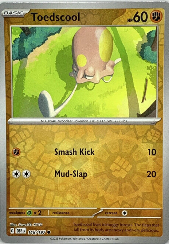 Pokemon -Toedscool -118/197  - Obsidian Flames -Reverse Holo - NM/M