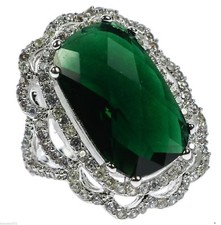 Emerald Simulated Cocktail Dinner Rhodium Overlay Ladies Ring Size 5