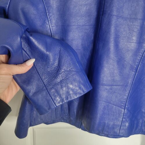 Jaqueline Ferrar Sz 10 Womens Blue Lambskin Leather Zip Up Jacket - Picture 10 of 10