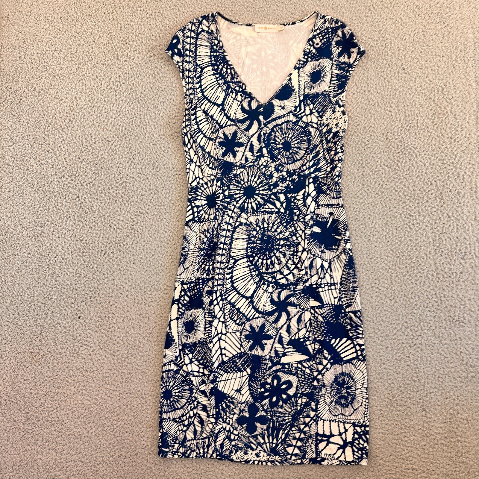 TORY BURCH Blue Baltic Sea Dream Catcher Dress size Small Cap Sleeve US Designer thumbnail 10