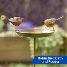 Bird Bath Feeder Robin Stake Garden Ornament Outdoor Decor Metal Feeding Station
