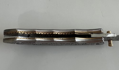 NEW HK Custom Stainless Steel/Brass Folding Pocket Knife - Hand Engraved - Picture 5 of 8