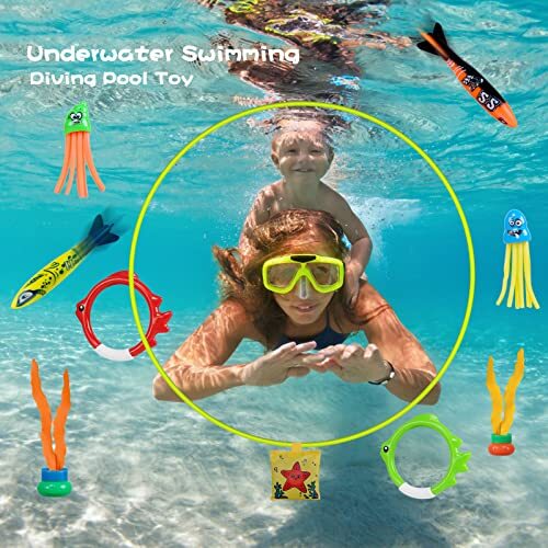 Diving Swim Thru Rings, 17PCS Pool Toys Games Set Swim Hoops + Whale
